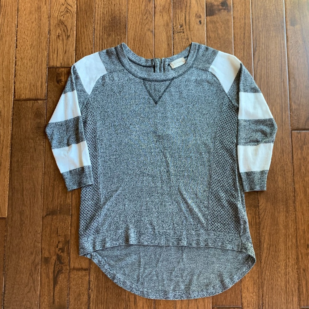Altar'd State Gray & White Striped Sleeve Crewneck Sweater